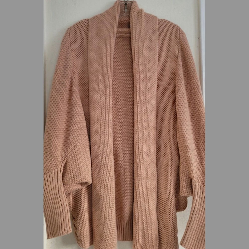 Textured Cocoon Cardigan Shawl Collar Soft Pink Womens M Oversized Cotton Knit